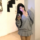 IFOMT Casual Hooded Pullover Top Women Y2K V-neck Hoodies Solid Harajuku Long Sleeve Hoodie Oversized Tops Female Loose Clothing