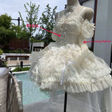 Ifomt Japanese Sweet Lolita Jsk Dress Women Elegant Pearl Mesh Lace Bow Princess Evening Party Dresses Kawaii Flower Wedding Dress