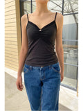 Ifomt Pink Rose Patchwork Camis Tank Folds V-neck Lace Trim Sweet Summer Vest Sleeveless Simple Casual Slim Y2K Crop Tops 2025 New