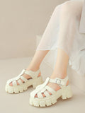 IFOMT Belt Buckle Hollow Round-Toe Split-Joint Gladiators Platform Shoes Sandals