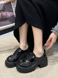 IFOMT Lace-Up Round-Toe Split-Joint Loafers Platform Shoes
