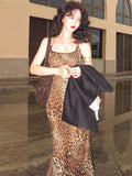 IFOMT Outfits Leopard Print Halter Elegant Evening Long Dress Party Club Summer Sexy Summer Wholesale Y2K Streetwear Casual Clothing