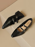 IFOMT Belt Buckle Pointed-Toe Split-Joint Flat Shoes Mary Janes