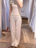 Ifomt American Retro Straight Pants Little Rabbit Print Cute Chic Long Pants Cotton Elastic Waist Homewear Casual Summer Trouser Women