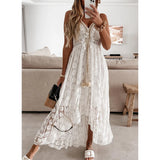 IFOMT Outfits Women's Summer Boho Aesthetic Floral Lace Irregular Dress Tassels Deep V Neck Sleeveless Versatile Beachwear Sundress