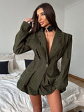 IFOMT Party Otufit Elegant Jacket Skirt Sets Woman Fashion Deep V Long Sleeve Single Button Slim Blazer Mini Flower Bud Skirts Lady 2 Piece Set