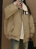 IFOMT Vintage Fuzzy Collar Zip Up Jacket