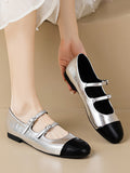 IFOMT Belt Buckle Round-Toe Split-Joint Flat Shoes Mary Janes
