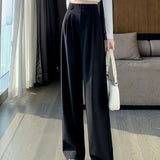 Ifomt Elegant Wide Leg Pants Women Korean Style High Waist Black Baggy Pants Office Ladies Fashion Loose Suit Trousers Streetwear Casual Outfit