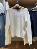 Ifomt New Autumn Beige Thin Transparent Long Sleeve Knitted Sweater With Hollowed Out Solid Color Basic Sheer Knitting Pullovers Top