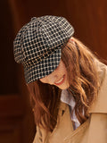 IFOMT Vintage Contrast Color Houndstooth Plaid Woolen Hat