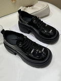 IFOMT Lace-Up Round-Toe Split-Joint Loafers Platform Shoes