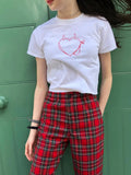 Ifomt Devil Love Little Angel Pattern Print Sweet Chic Summer T-shirts Round Neck Pink Short Sleeve Tees Slim Y2K Female Tops 2025 New