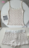 Ifomt Red Floral Print Camis And Elastic Waist Shorts Women Suit Y2K Sweet Lace Trim Bow Tank Shorts Summer Two Piece Set For Women