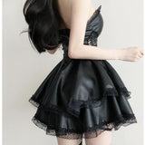 IFOMT French Gothic Punk Black Party Dress Y2K Sexy Sweet Girls Luxury Slim Fit Summer Chest Wrap Mini Dress