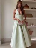 Ifomt Elegant V Neck Green Long Dresses Women Fashion High Waist A-line Halter Midi Vestidos New Summer Lady Evening Party Dress 2025