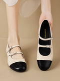 IFOMT Belt Buckle Round-Toe Split-Joint Flat Shoes Mary Janes