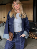 Ifomt Patchwork Denim Jackets Pants Sets Women Baggy Lapel Zipper Pocket Top Straight Leg Pants 2025 Spring Casual Street Female Suits