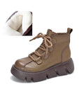 IFOMT Vintage Cow Leather Wool Boots Platform Shoes