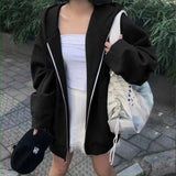 IFOMT Winter Sweatshirt Hoodie Oversize Fleece Hooded Cardigan Black White Women Clothes Solid Zip Up Hoodies Tops Long Sleeves