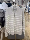 Ifomt Grey Striped Semi High Neck Zipper Long Sleeved Knitted Sweater For Women Loose Casual Fall Winter Pullovers Top Y2K Street New
