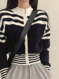 IFOMT Collar Neck Stripe Short Cardigan