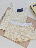 Ifomt Sweet Floral Print Tank Shorts Sets Women Summer New Cotton Slim Camis+Buttons Short Pants Cute Cozy Home Pajama 2 Piece Set Y2K