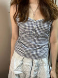 Ifomt Lace Trim Plaid Sweet Summer Camisole Three Button V-neck Chic Fashion Loose Tank 2025 Summer New Vintage Sleeveless Camis Vest