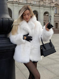 IFOMT 2025 New White Imitation Fur Short Jackets Female Fashion Solid Long Sleeve Thick Streetwear Coat Loose Lapel Outwear