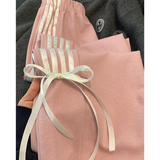 Ifomt Women's Pink Bow Apricot Sweatpants Y2k Retro 2000s High Waist Baggy Jogger Trousers Harajuku Streetwear Wide Pants Clothes 2024