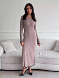 IFOMT TARXUXY Long Sleeve Knitted Dress For Women Autumn Winter Slim Sexy Striped Sweater Long Dresses Female Elegant Party ClothesChristmas Gifts