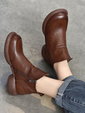 IFOMT Round-Toe Solid Color Zipper Boots