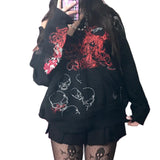 IFOMT Outfit Women Y2K Vintage Grunge Gothic Loose Coat Long Sleeve Skull Print Sweatshirt Outwear with Pocket Jacket with Zipper