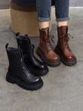 IFOMT Vintage Cow Leather Mid Heels Height Boots