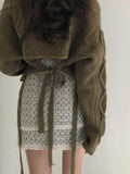 IFOMT Solid V Neck Tie Back Loose Sweater