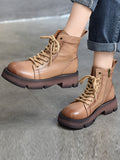 IFOMT Cow Leather Lace-Up Zipper Martin Booties