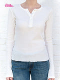 Ifomt Fashion Button Solid O-neck Long SLeeve Tees Women New Simple Basic Cotton Soft Casual Vintage Tops Streetwear Chic Y2K T-shirts