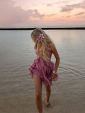 Ifomt Sweet Pink Women's Elegant Dress Chic 3d Flower Ruffles Hem Backless A-line Halter Vestidos Summer Lady Covation Beach Dresses