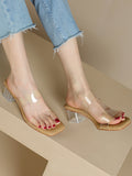 IFOMT Open Toe Split-Joint Square-Toe Transparent Pumps Sandals Slippers