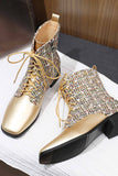 IFOMT New Fashion Spring Outfit Square Toe Plaid Tweed Ankle Boot