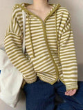 IFOMT Hooded Striped Long Sleeve Knit Cardigan