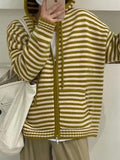 IFOMT Hooded Striped Long Sleeve Knit Cardigan