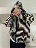 IFOMT Hooded Striped Long Sleeve Knit Cardigan