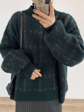 IFOMT Houndstooth Checkered Knit Sweater