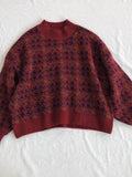 IFOMT Houndstooth Checkered Knit Sweater