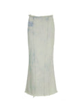 IFOMT Faded Effect Long Maxi Denim Skirt with Back Slit