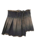 IFOMT Irregular Pleated Denim Mini Skirt