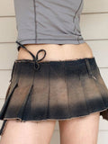 IFOMT Irregular Pleated Denim Mini Skirt