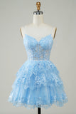 IFOMT Lace Applique Tiered Tulle Corset Mini Dress