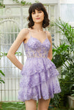 IFOMT Lace Applique Tiered Tulle Corset Mini Dress